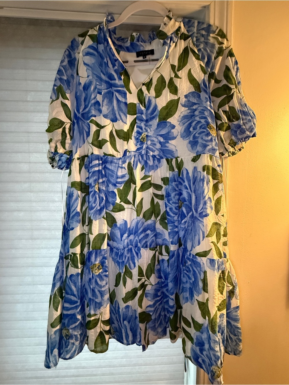 1. State White Mini Dress with Blue Floral Print